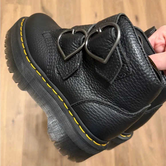 Dr. Martens Black Devon Heart Buckle Platform Boots - Picture 5 of 13